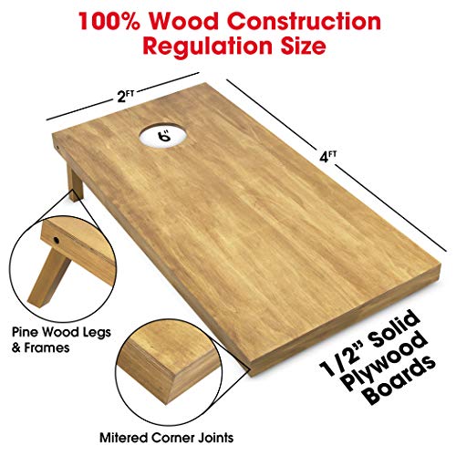 GoSports 4'x2' Regulation Size Wooden Cornhole Boards Set | Includes Carrying Case | Full Regulation Size Bean Bag Toss Boards