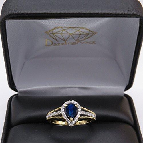 Dazzlingrock Collection 14K 6X4 MM Pear Lab Created Blue Sapphire & Round Diamond Bridal Halo Ring, Yellow Gold, Size 7