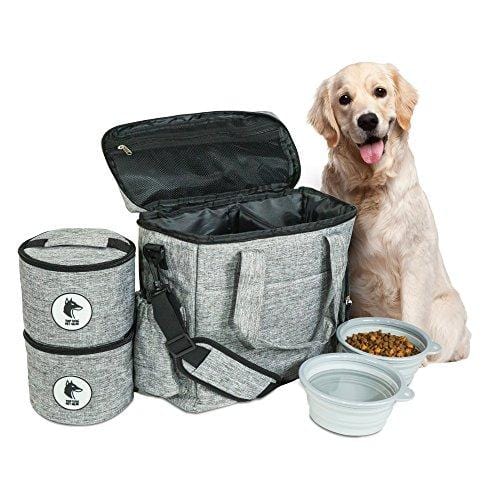 Top Dog Travel Bag - Airline Approved Travel Set for Dogs Stores All Your Dog Accessories - Includes Travel Bag, 2X Food Storage Containers and 2X Collapsible Dog Bowls.