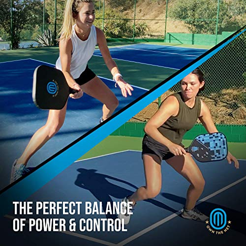 OWN THE NET Pickleball Paddles, USA-Based Brand, Premium Pickleball Paddle Set with Patented Carbon Fiber Graphite, Includes 2 Paddle Covers and 2 Outdoor Balls with Carry Bag (Sky Blue)