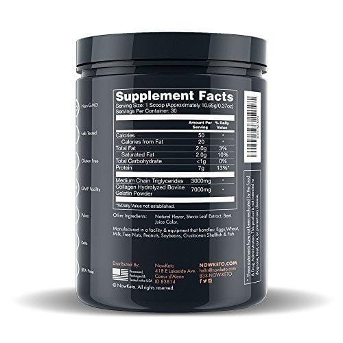 NOW KETO® Keto Collagen™ Peptides w/MCTs Powder (Medium Chain Triglycerides) - Keto Diet - Low Carb High Fat (LCHF) & Great Fiber Source, Great for The Ketogenic Diet & Ketosis- Strawberry Creme