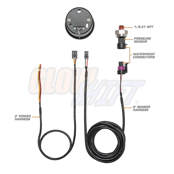 GlowShift 10 Color Digital 60 PSI Boost Gauge Kit - Includes Electronic Pressure Sensor - Multi-Color LED Display - Tinted Lens - for Diesel Trucks - 2-1/16" (52mm)