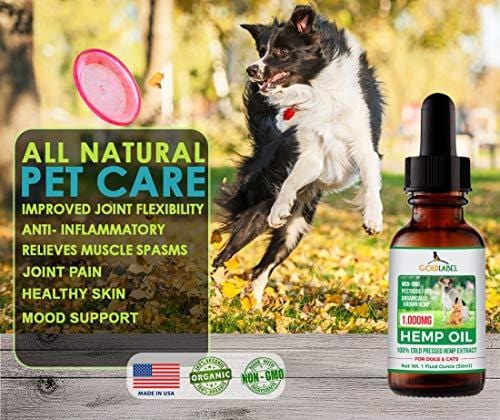 Gold Label Hemp Seed Oil for Dogs and Cats, 1000mg – Anxiety Relief & Joint Health, All Natural Anti-Inflammatory for Pain & Discomfort, Omega 3, 6, 9, Food Grade Supplement | USA Made, 1Fl Oz