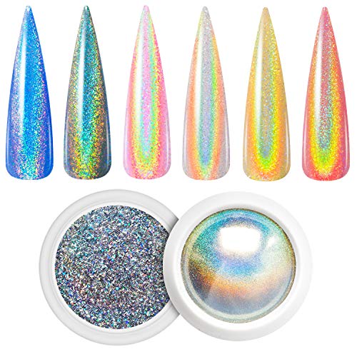 Holographic Mirror Nail Powders Chrome Gold Effect Pure Metallic Dust  Sequins UV Gel Nail Chrome Pigment for Nail Art Decoration