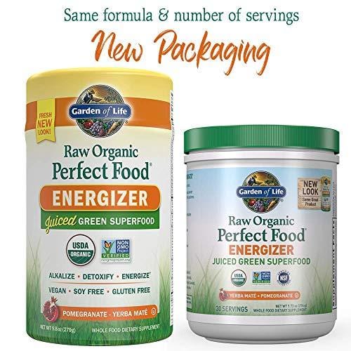 Garden of Life Raw Organic Perfect Food Energizer Juiced Green Superfood Greens Powder - Yerba Mate, Pomegranate, 30 Servings (Packaging May Vary) - Vegan Gluten Free Whole Food Dietary Supplement
