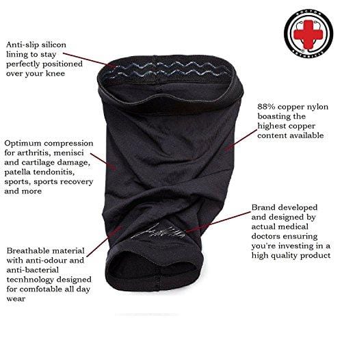 Doctor Developed Copper Knee Brace & Knee Compression Sleeve and Doctor Written Handbook — Guaranteed Relief for Arthritis, Tendonitis, Injury Recovery, Knee Support, Running & Weightlifting (S)