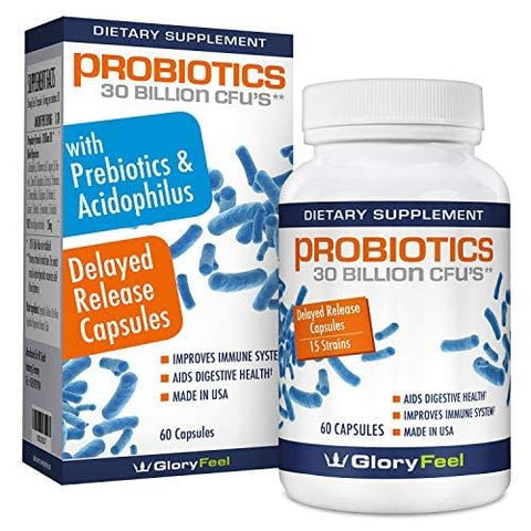Probiotic Supplement for Women & Men 30 Billion CFU 15 Strains - Probiotics with Prebiotics - Lactobacillus Acidophilus Probiotic - Delayed Release Capsules