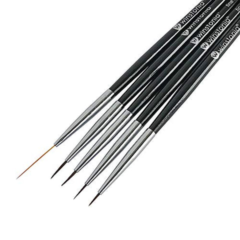 Winstonia 5 pcs Nail Art Brushes Set Liner Striping Brush for Strokes, Details Painting, Blending, Elongated Lines - FINE LINE