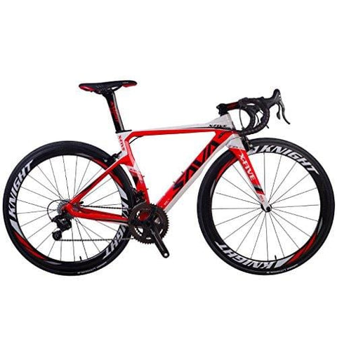 SAVADECK Phantom 8.0 700C Carbon Fiber Road Bike Cycling Bicycle with Campagnolo Chorus 22 Speed Groupset Michelin 25C Tire and Fizik Saddle (White Red 52cm)