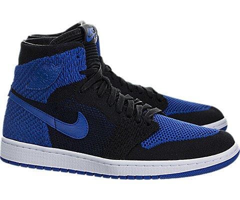 Jordan Nike Mens Air 1 High Flyknit Basketball Shoes Black/Game Royal/White 919704-006 Size 10