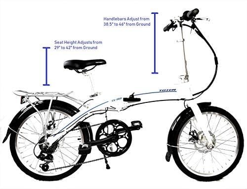 Totem Electric Bicycle 250W Commuter Series 20" Folding Bike w/Removable 36V Battery, 5 Level Pedal Assist and Pedal-Free Mode, USB Charging Port, Lightweight 44 lbs, Ships Fully Assembled - White