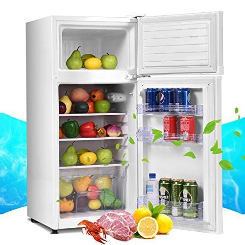 COSTWAY Mini Refrigerator, 2-Door 3.4 cu. ft. Small Compact Under Counter Refrigerator Fridge Freezer Cooler Unit for Dorm, Office, Apartment with Adjustable Removable Glass Shelves (White)