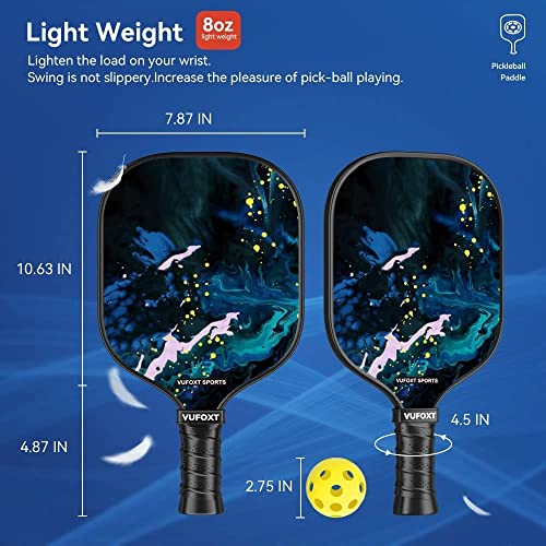 VUFOXT Pickleball Paddles Set of 2, 99.99% Carbon Fiber, Graphite Honeycomb Core Graphite Face Cushion Comfort Grip with 4 Pickle Balls 1 Table Tennis Bag at The Batting Cages Field