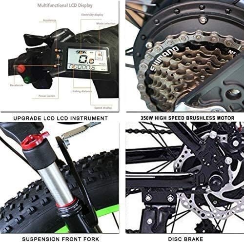 KEANTY 20" Folding Electric Mountain Bike, Fat Tire Electric Bike Beach Snow Mountain Bicycle with 36V/10AH Large Capacity Lithium Battery and Two Cycling Modes (Green)