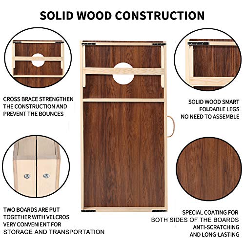 Sportdo Solid Wood Cornhole Set, Both Sides Printed Wood Grain Two Regulation Size 4' x 2'Cornhole Boards, Bean Bag Toss Game with 8 Bags