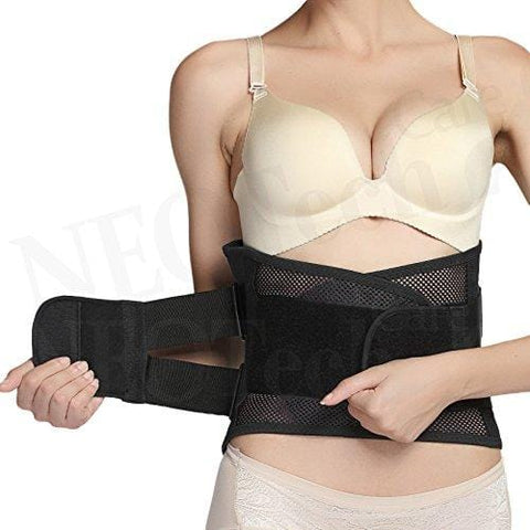 Adjustable Double Pull Lumbar Brace/Lower Back Belt, Pain Relief - Breathable & Lightweight Material - Wide Support - for Lifting, Work, Gym, Posture - Black - Size M