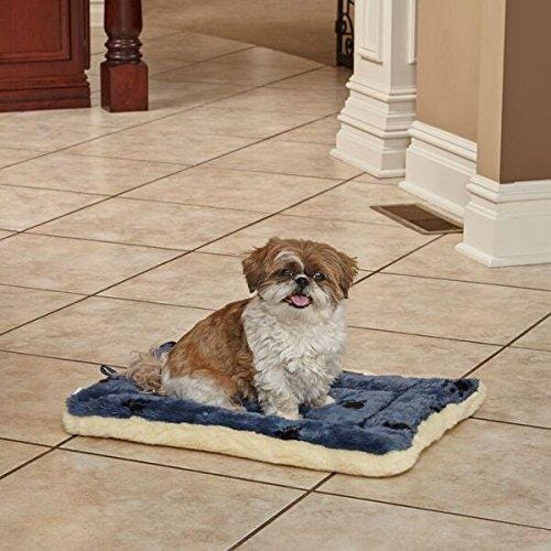 Reversible Paw Print Pet Bed in Blue / White, Dog Bed Measures 17L x 11W x 1.5H for "Tiny" Dog Breed, Machine Wash