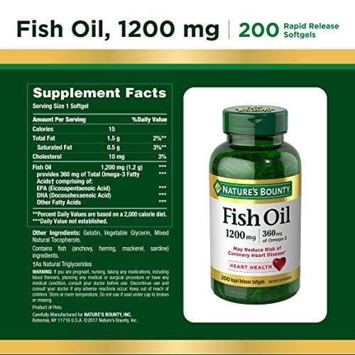 Nature's Bounty Fish Oil 1200 mg Omega-3, 200 Rapid Release Softgels