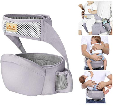 Viedouce Hip Seat Baby Carrier with Safety Straps Lightweight Ergonomic Waist Stool Baby Front Carrier for 3-48 MO, Gray