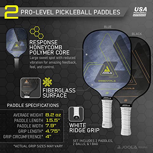 Pickleball Rocks JOOLA Essentials Pickleball Paddles Set with Reinforced Fiberglass Sur ...