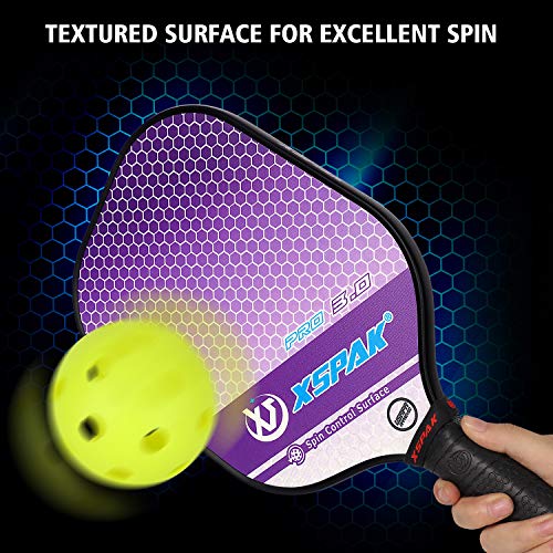 XS XSPAK Upgrade Pickleball Paddles Set of 2,USAPA Approved Pickleball Paddles with Fiberglass Surface,Polymer Honeycomb Core,Soft Cushion Grips, 1 Bag,4 Pickleball Balls for Indoor and Outdoors