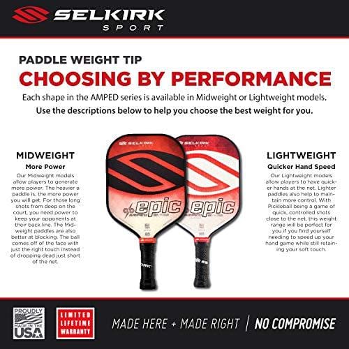 Selkirk Amped Pickleball Paddle - USAPA Approved - X5 Polypropylene Core - FiberFlex Fiberglass Face - 5 Sizes: Epic, S2, Omni, Maxima, and INVIKTA (Epic Midweight - Sapphire Blue)