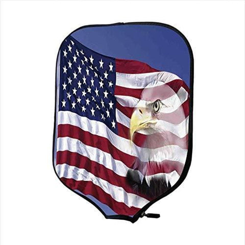Neoprene Pickleball Paddle Racket Cover Case,American Flag Decor,Bless America Flag in The Wind with Eagle Icon Double Exposure Citizen Image,Multi,Fit for Most Rackets - Protect Your Paddle