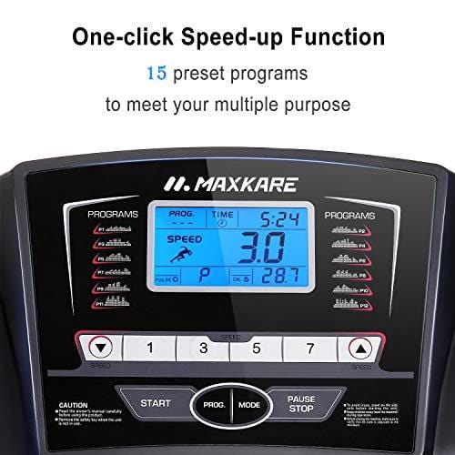 MaxKare Treadmill with 15 Pre-Set Programs, 2.5HP Power, 17’’ Wide Tread Belt, 8.5 MPH Max Speed, LCD Screen, Cup Holder & Wheels, Easy Assembly, Black
