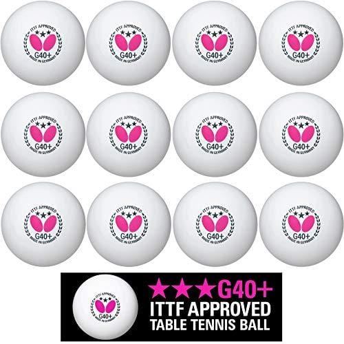 Butterfly G40+ 3 Star Poly Table Tennis Balls - 12 Pack - White - ITTF Approved