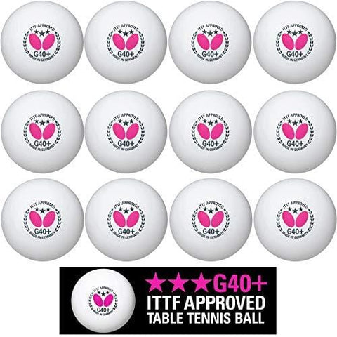 Butterfly G40+ 3 Star Poly Table Tennis Balls - 12 Pack - White - ITTF Approved