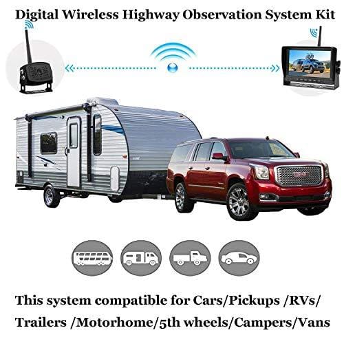 LeeKooLuu HD Digital Wireless Backup Camera 7''Monitor Highway Observation System for RVs,Travel Trailers,Trucks,Motorhome Mirror/Facing Image Flip Newest IP69K Waterproof Camera Super Night Vision