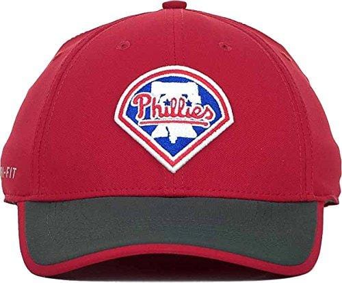 NIKE Philadelphia Phillies MLB Logo Legacy91 Swooshflex Stretch Dri-FIT Cap Hat (Large/X-Large, Red-Anthracite)