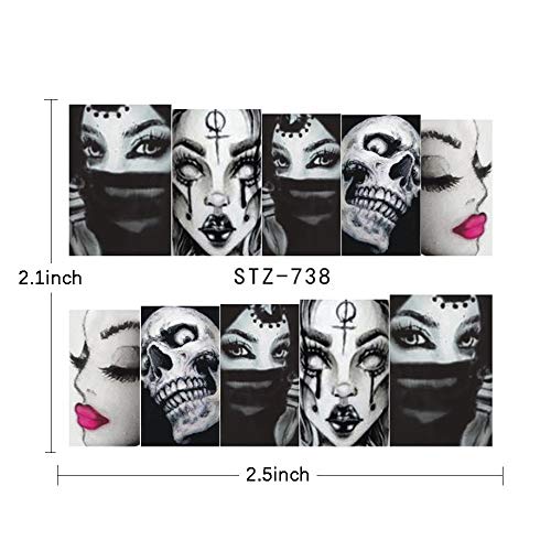 Halloween Nail Stickers Day of the Dead Nail Art Accessories Decals 25 Sheets Ghost Skull Eye Clown Hulk Water Transfer Nail Art Stickers for Halloween Party Supply Fingernails Toenails Decorations