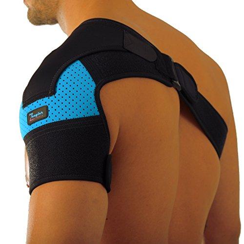 Shoulder Stability Brace - Adjustable Compression Sleeve & E- Book by Zeegler Orthosis -Rehabilitation Wrap for Torn Rotator Cuff Pain, Tears, Sprains, Bursitis, Labrum Tear, Tendinitis