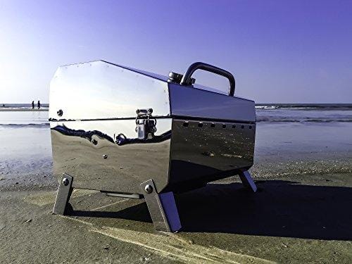 Camco Stainless Steel Portable Propane Gas Grill, Convenient Size For Tailgating, Camping, RV, Picnicking, Home and Boats, Includes Storage Bag (125 Square Inches Of Cooking Surface)