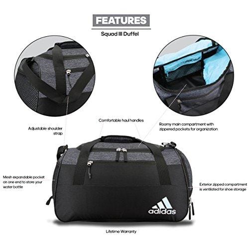 adidas Squad Duffel Bag, Black Jersey/Black, One Size