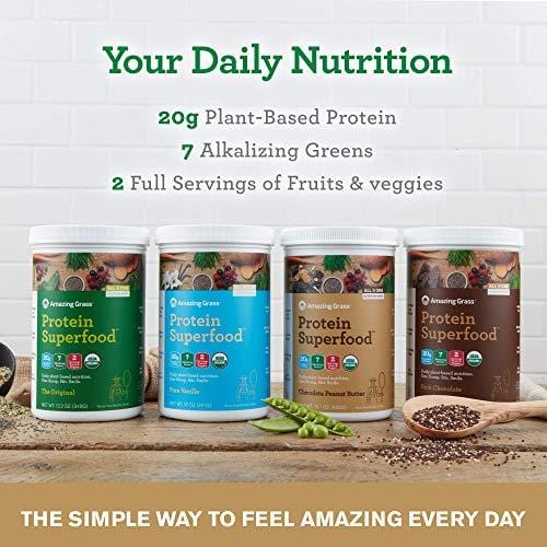 Amazing Grass Organic Plant Based Vegan Protein Superfood Powder with Vitamin Matrix, Flavor: Chocolate Peanut Butter, 10 Servings, 15.1oz, Meal Replacement Shake
