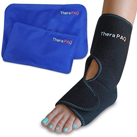 Foot & Ankle Pain Relief Ice Wrap with 2 Hot/Cold Gel Packs by TheraPAQ | Best for Achilles Tendon Injuries, Plantar Fasciitis, Bursitis & Sore Feet | Microwaveable, Freezable and Reusable (XS-XL)