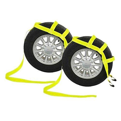 US Cargo Control Yellow Vehicle Tow Dolly Basket Tie Down Straps with Flat Hooks | 2 Pack