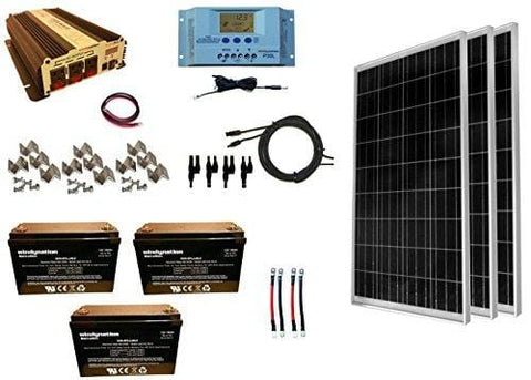 WindyNation 300 Watt (3pcs 100W) Solar Panel Kit + 1500 Watt VertaMax Power Inverter + AGM Battery Bank for RV, Boat, Cabin, Off-Grid 12 Volt Battery System
