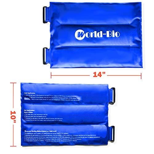 WORLD-BIO Large Knee Ice Pack Cold Therapy Wrap for Knees Legs Thighs Injuries, Medical Freezable Compression Gel Packs for Post Surgery Recovery, Muscle Aches Relief - 2 Elastic Neoprene Straps