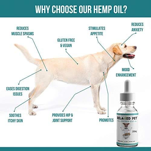 Relaxed Pet Full Spectrum Hemp Oil 250mg for Dog & Cat Calming - HempWorks for Joint Pain Relief, Stress and Seperation Anxiety for Dogs + Omega 3 & 6 for Skin & Fur. The Safest mg. for Pets