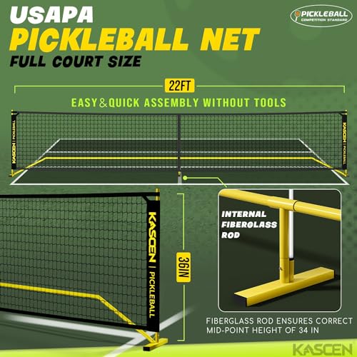 KASCEN Pickleball Net - Pickleball Net for Driveway, 22FT USAPA Portable Pickleball Set with Net, Pickle Ball Net with 4 Pickleballs & Carry Bag, Pickle Ball Net for Outdoor Indoor Court Backyard
