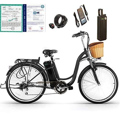 Nakto 26" 250W Cargo-Electric Bicycle 6 speed e-Bike 36V Lithium Battery Aadult/Young Adult-Women (Black)