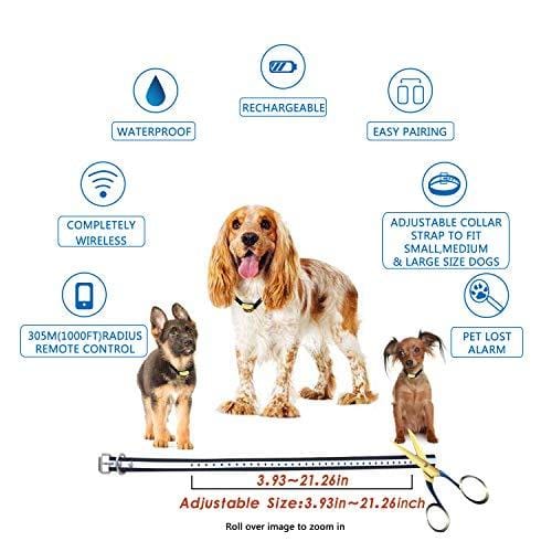 Wireless Dog Fence Electric Pet Containment System, Safe Effective Beep/Shock Design, Adjustable Control Range 1000 Feet & Display Distance, Rechargeable Waterproof Collar Receiver (1 Dog System)