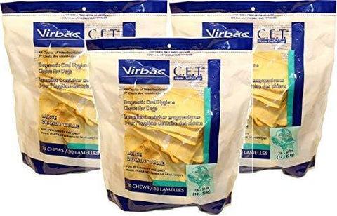 Virbac C.E.T. 3 Pack of Enzymatic Oral Hygiene Chews, Large Dog, 30 Chews Per Pack