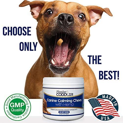 Organic Hemp Oil Dog Calming Treats | Made in USA | 120 Chews | Stress Relief Soft Chews for Dogs | Natural Dog Calming Aid Supplement | Great for Separation Anxiety Travel Fireworks Thunder Support