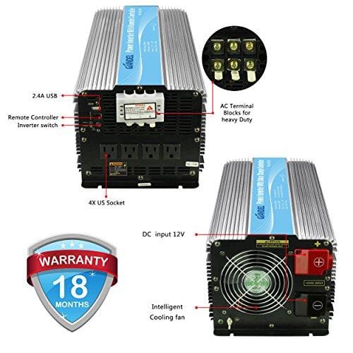 Giandel 5000W Heavy Duty Power Inverter 12V DC to 110V 120V AC with Remote Control and 4 AC Outlets & USB Port for RV Truck Boat