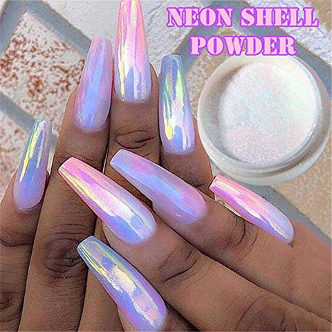 1 Piece Mermaid Nail Glitter Powder Pearl Shell Shimmer Powder Glimmer Dust Pretty Shimmer Laser Glitters Nail Art Decorations Champaign Gold Holographic Nail Flakes Rainbow Pink (Pearl Shell Powder)