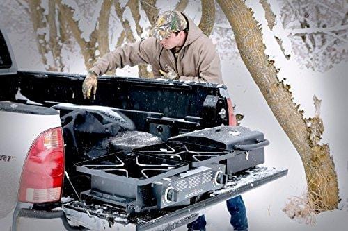 Blackstone Grills Tailgater - Portable Gas Grill and Griddle Combo - Barbecue Box - Two Open Burners â€œ Griddle Top - Adjustable Legs - Camping Stove Great for Hunting, Fishing, Tailgating and More